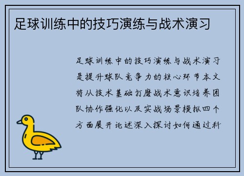 足球训练中的技巧演练与战术演习
